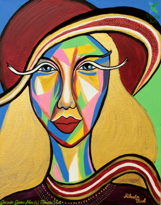 Girl with Golden Hair - Mihaela Vicol - Acrylic Painting - Woman